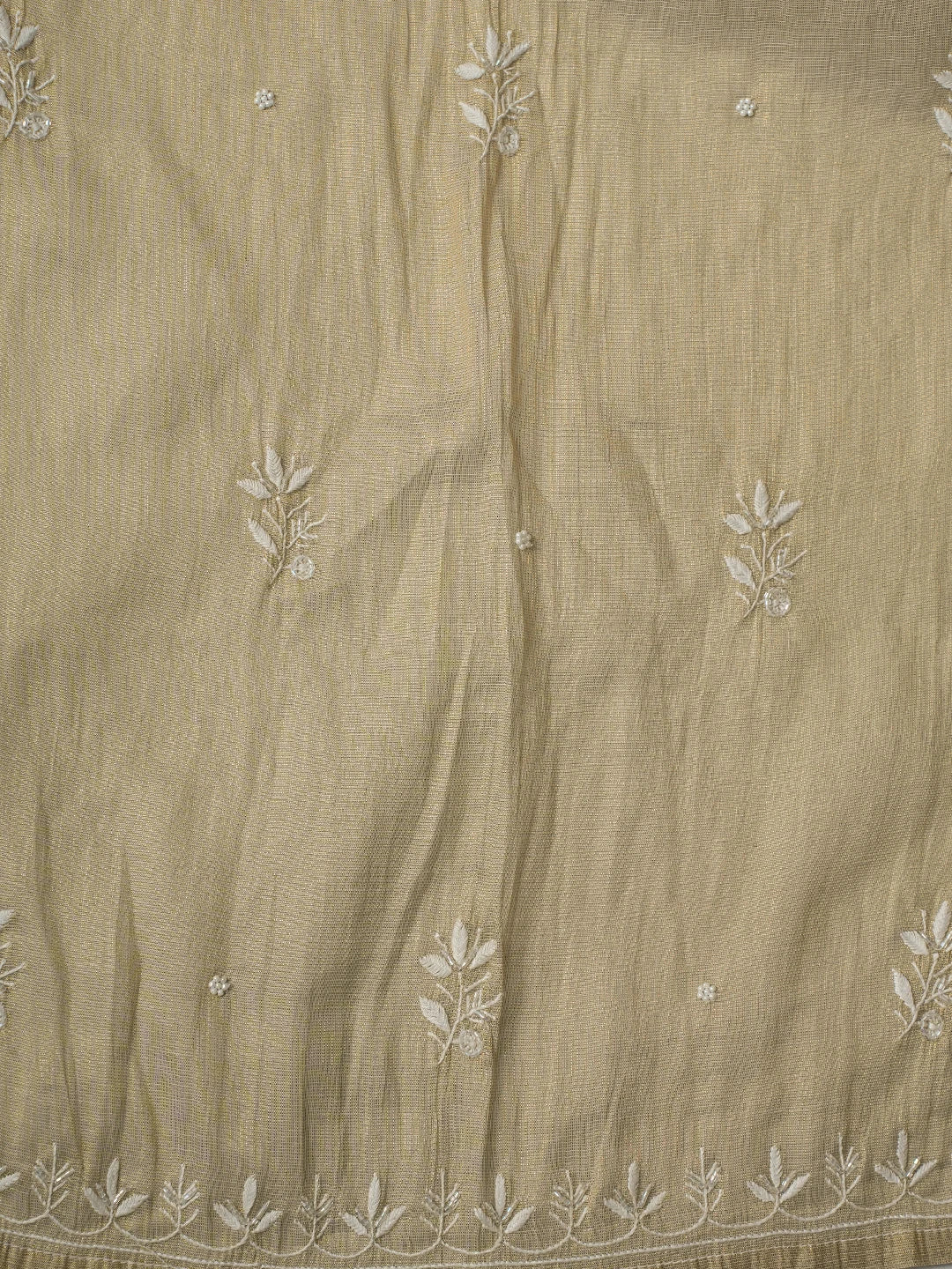Ada Hand Embroidered Fawn Tissue Lucknowi Chikankari Semi-Stitched Anarkali Kurta Dupatta Set With Cutdana Work 01A799985