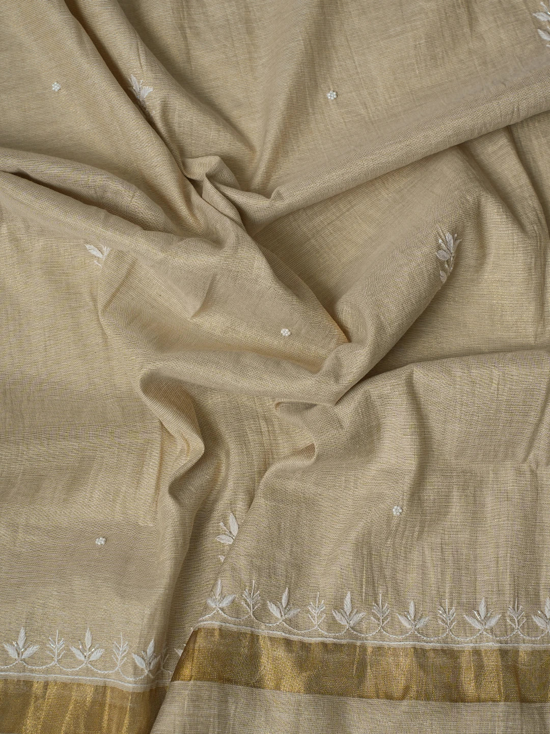Ada Hand Embroidered Fawn Tissue Lucknowi Chikankari Semi-Stitched Anarkali Kurta Dupatta Set With Cutdana Work 01A799985