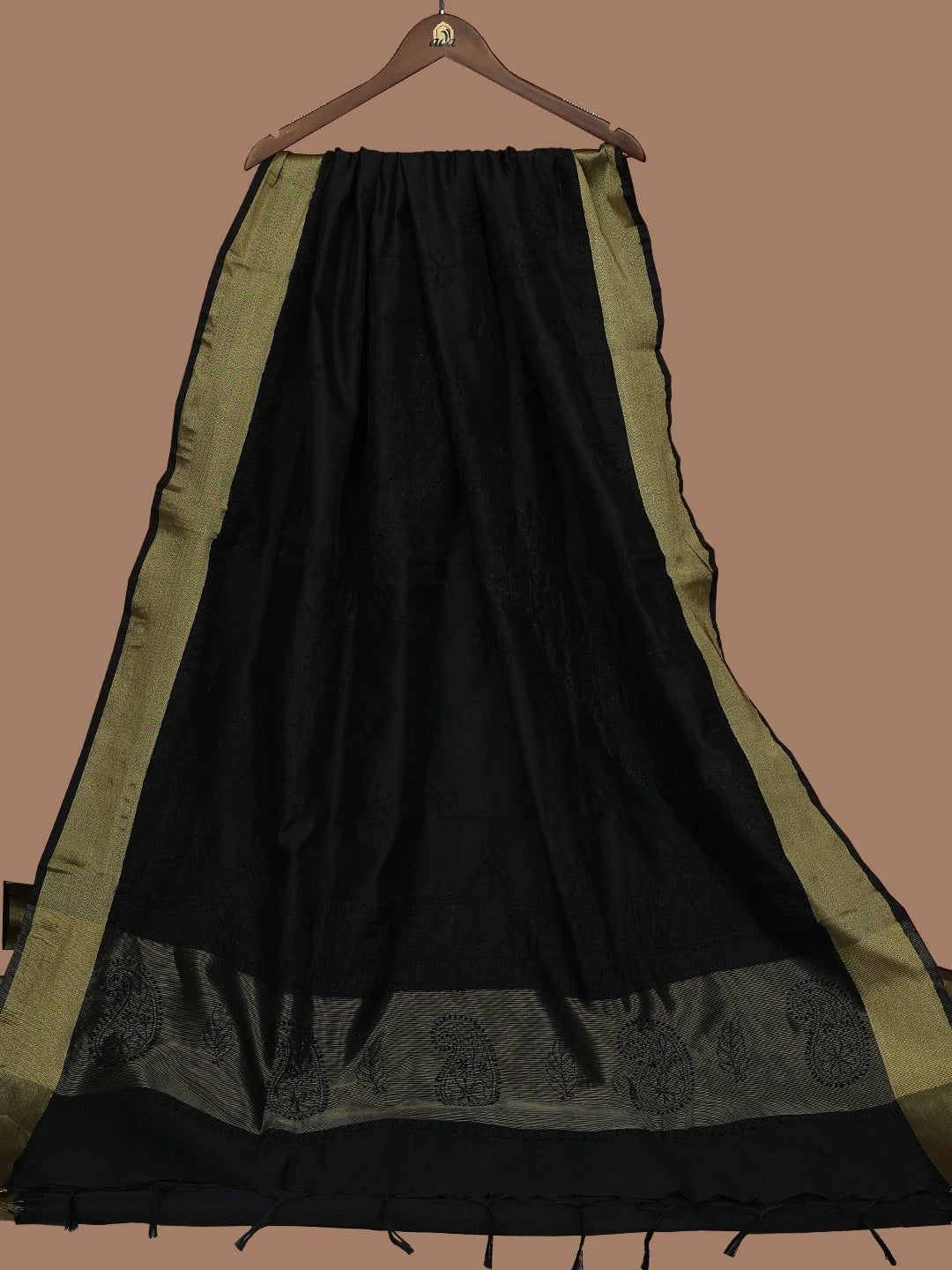 Ada Hand Embroidered Black Chanderi Lucknowi Chikankari Saree and Blouse 01A780605