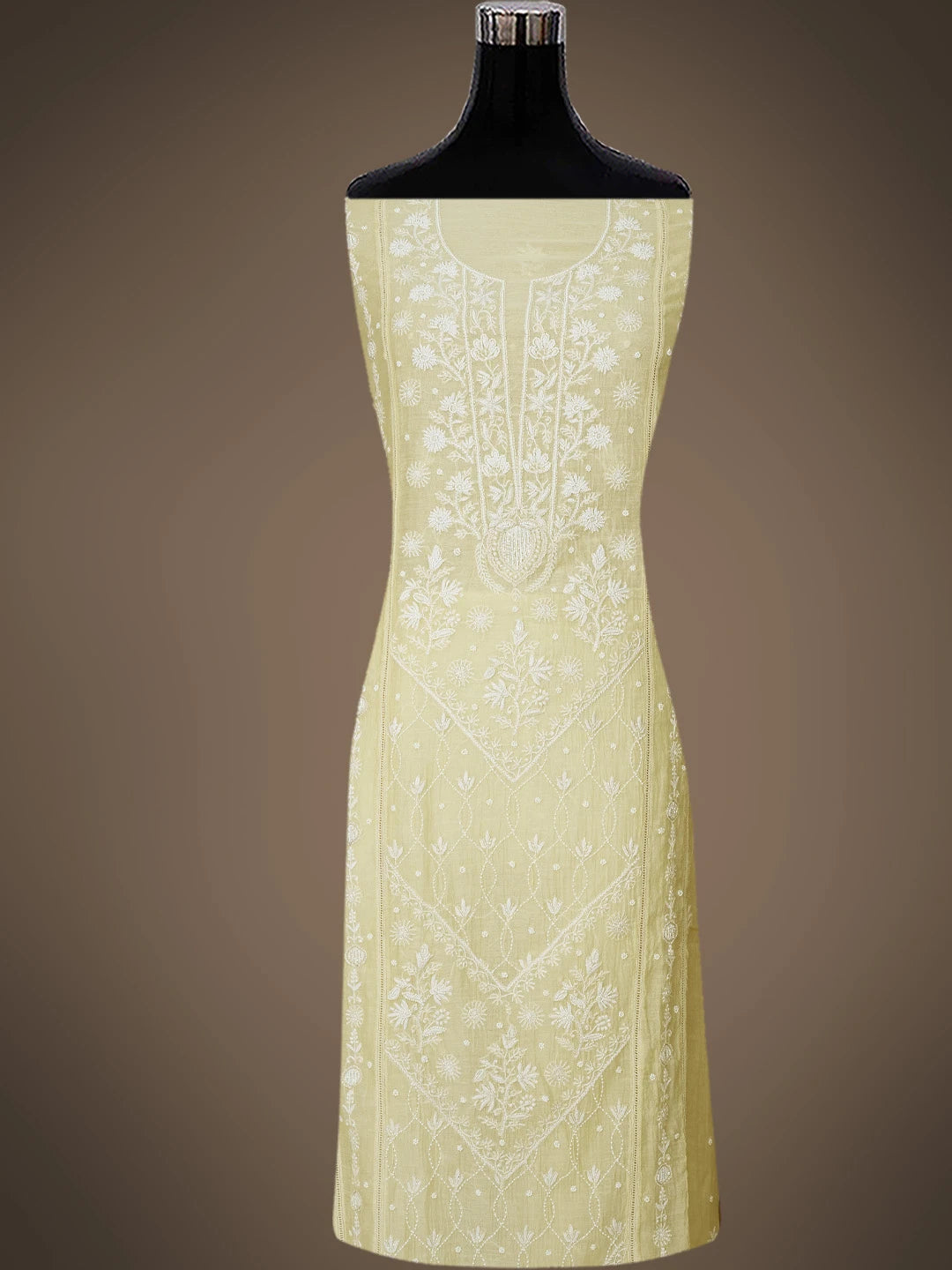 Ada Hand Embroidered Fawn Chanderi Lucknowi Chikankari Unstitched Kurta Dupatta Set With Pearl Work 01A749815