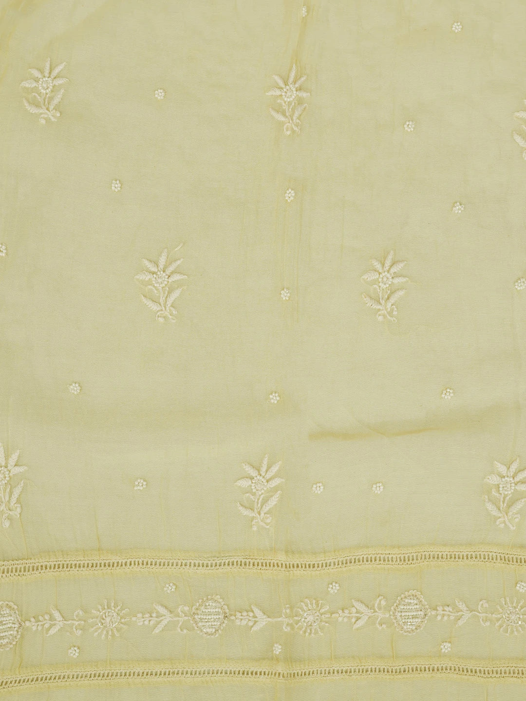 Ada Hand Embroidered Fawn Chanderi Lucknowi Chikankari Unstitched Kurta Dupatta Set With Pearl Work 01A749815