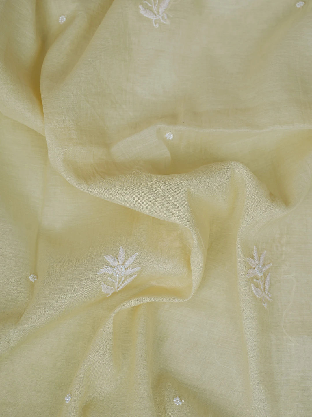 Ada Hand Embroidered Fawn Chanderi Lucknowi Chikankari Unstitched Kurta Dupatta Set With Pearl Work 01A749815