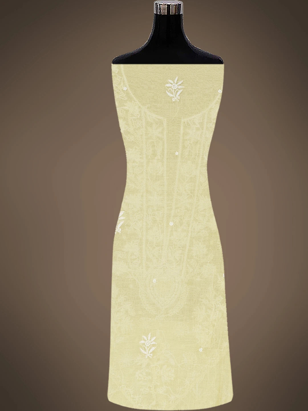Ada Hand Embroidered Fawn Chanderi Lucknowi Chikankari Unstitched Kurta Dupatta Set With Pearl Work 01A749815