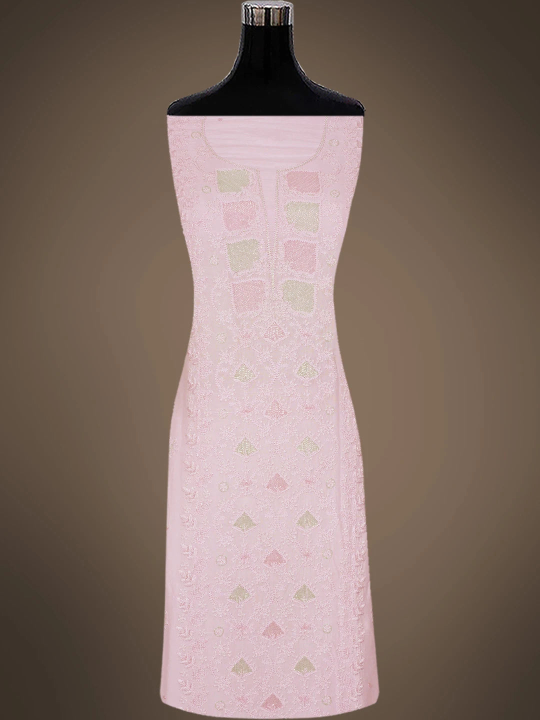 Ada Hand Embroidered Pink Muslin Lucknowi Chikankari Unstitched Suit Piece With Cutdana Work 01A746166