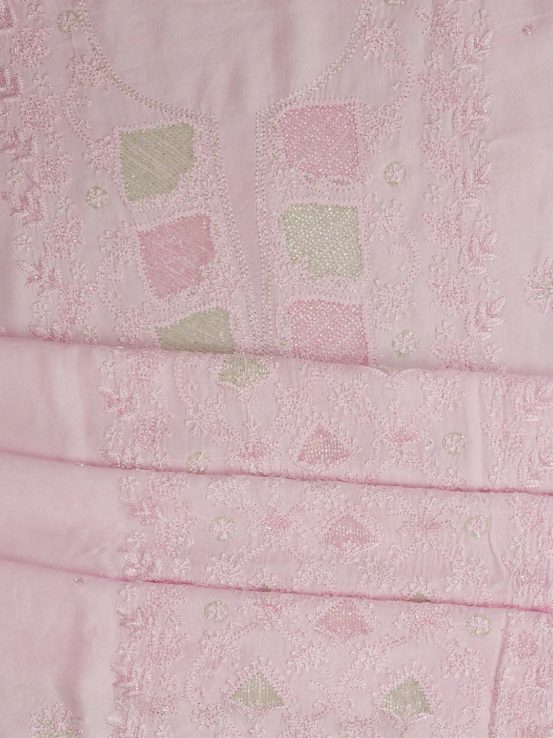 Ada Hand Embroidered Pink Muslin Lucknowi Chikankari Unstitched Suit Piece With Cutdana Work 01A746166