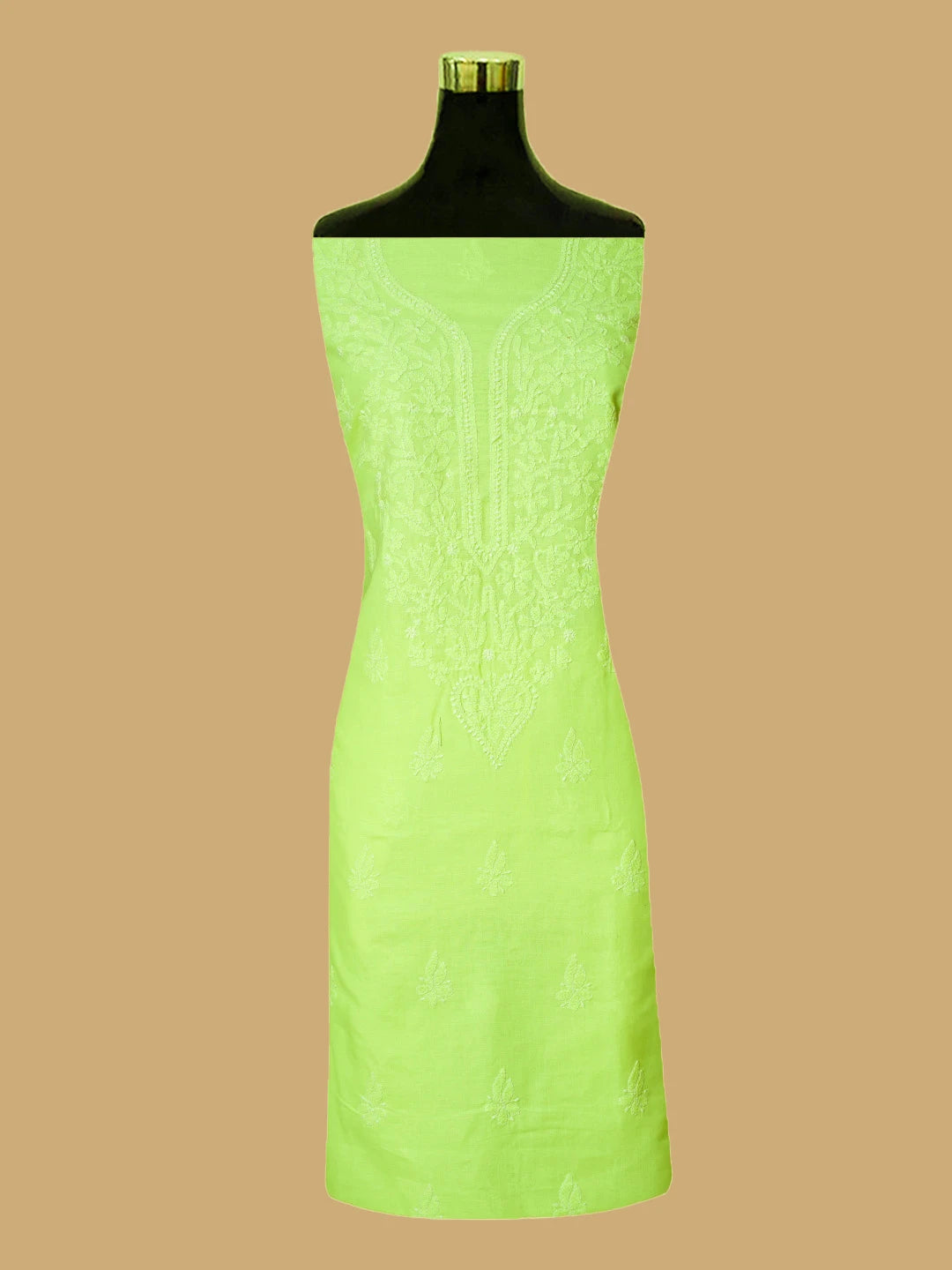 Ada Hand Embroidered Chartreuse Yellow Cotton Lucknowi Chikankari Unstitched Suit Piece 01A758809