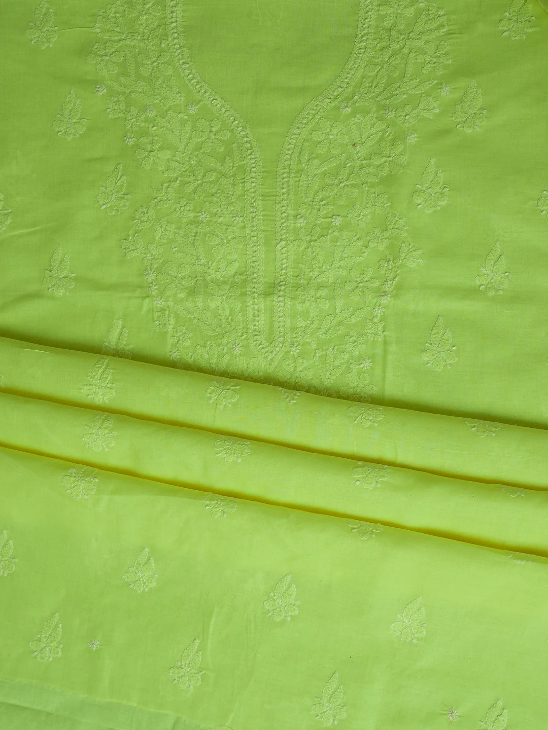 Ada Hand Embroidered Chartreuse Yellow Cotton Lucknowi Chikankari Unstitched Suit Piece 01A758809