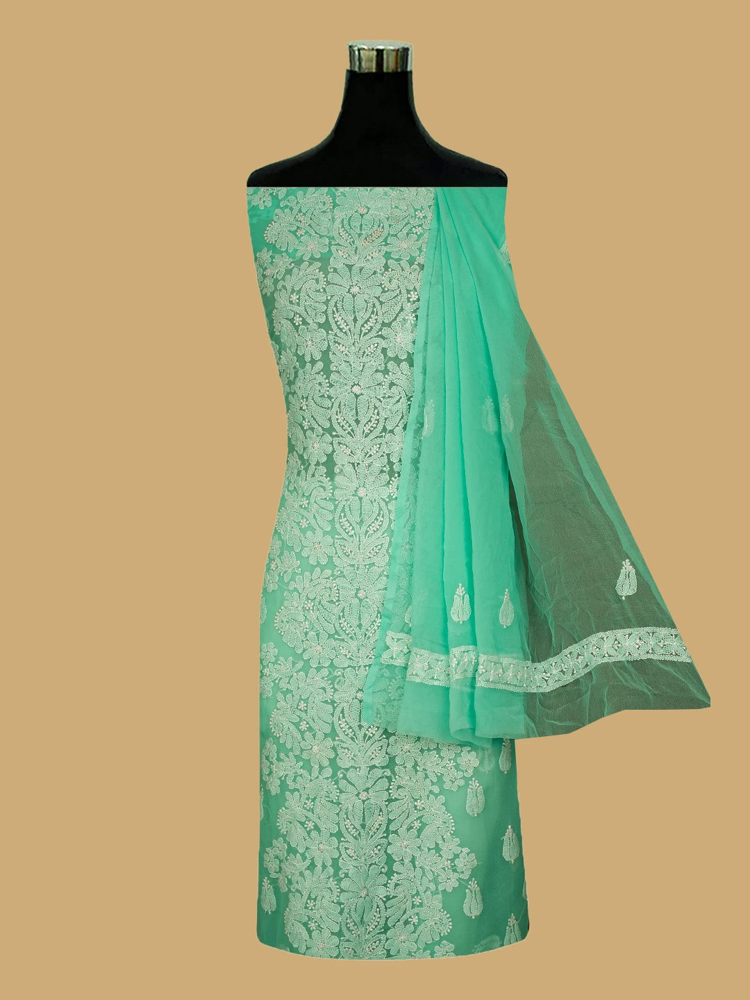 Ada Hand Embroidered Sea Green Georgette Lucknowi Chikankari Unstitched Suit Piece 01A793569