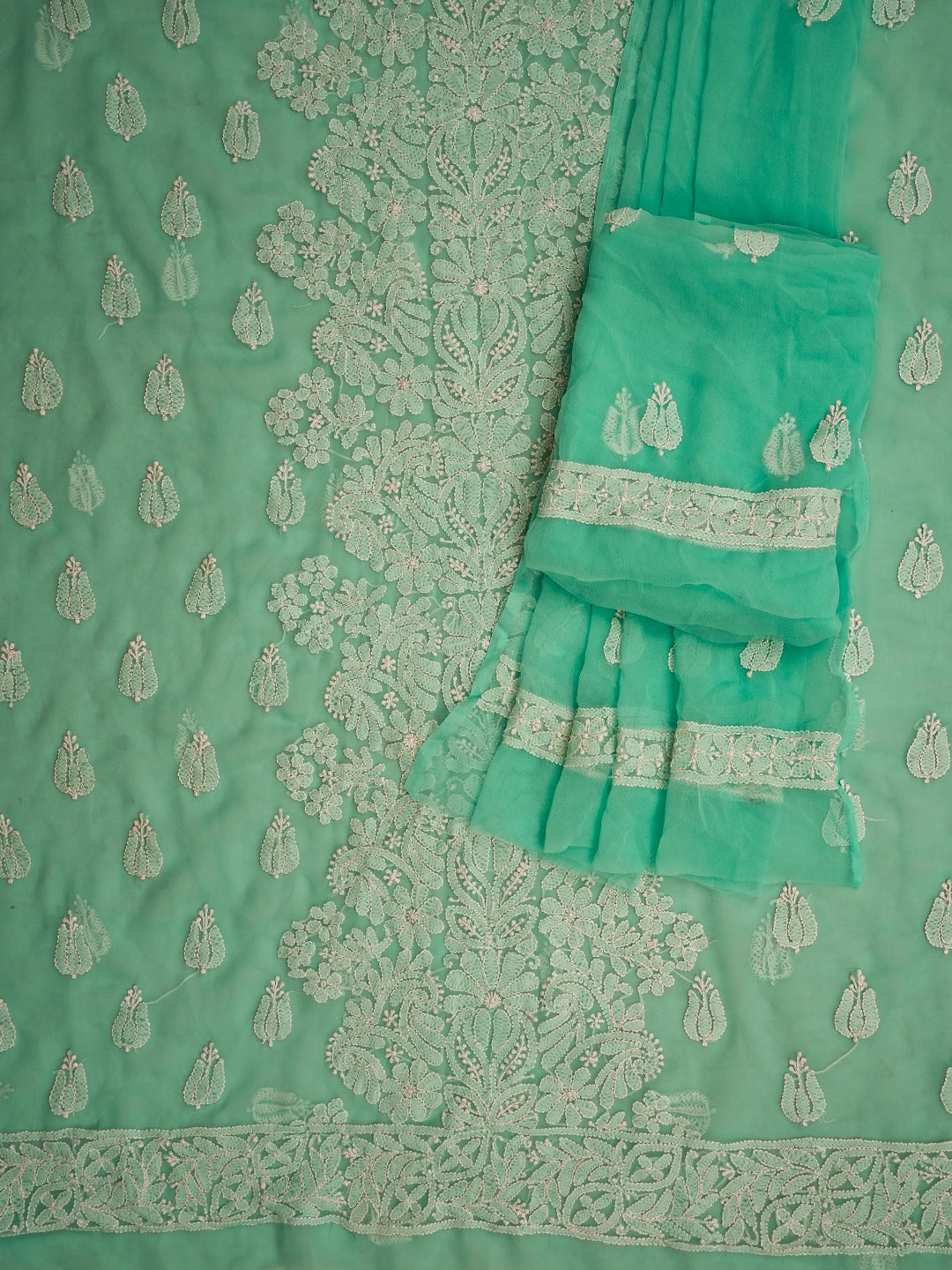Ada Hand Embroidered Sea Green Georgette Lucknowi Chikankari Unstitched Suit Piece 01A793569