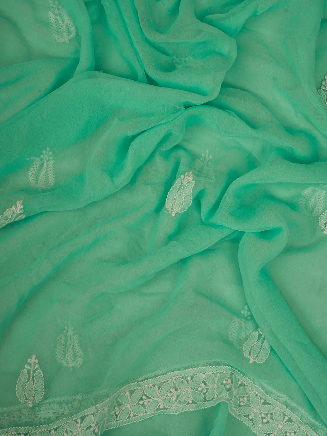 Ada Hand Embroidered Sea Green Georgette Lucknowi Chikankari Unstitched Suit Piece 01A793569