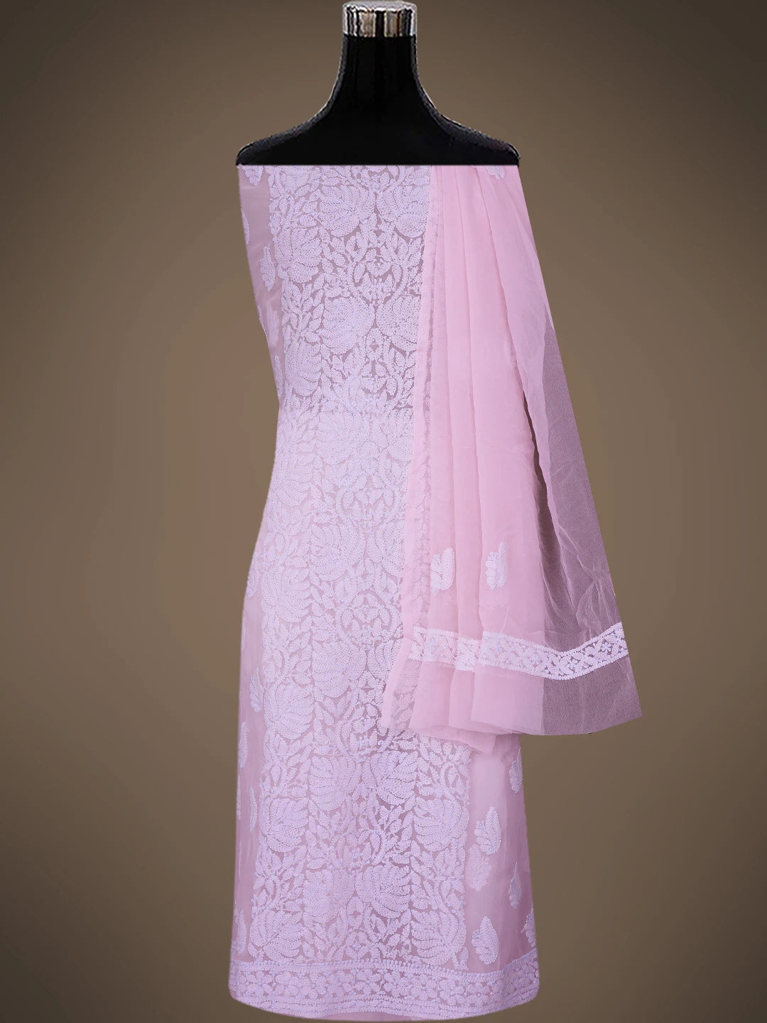 Ada Hand Embroidered Pink Georgette Lucknowi Chikankari Unstitched Suit Piece 01A793519