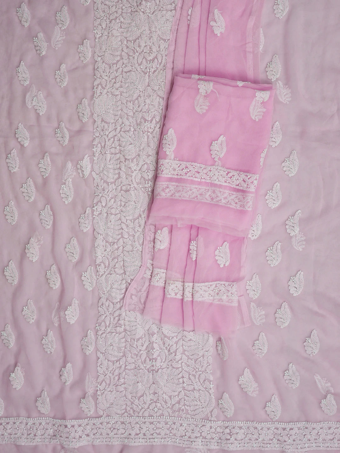 Ada Hand Embroidered Pink Georgette Lucknowi Chikankari Unstitched Suit Piece 01A793519