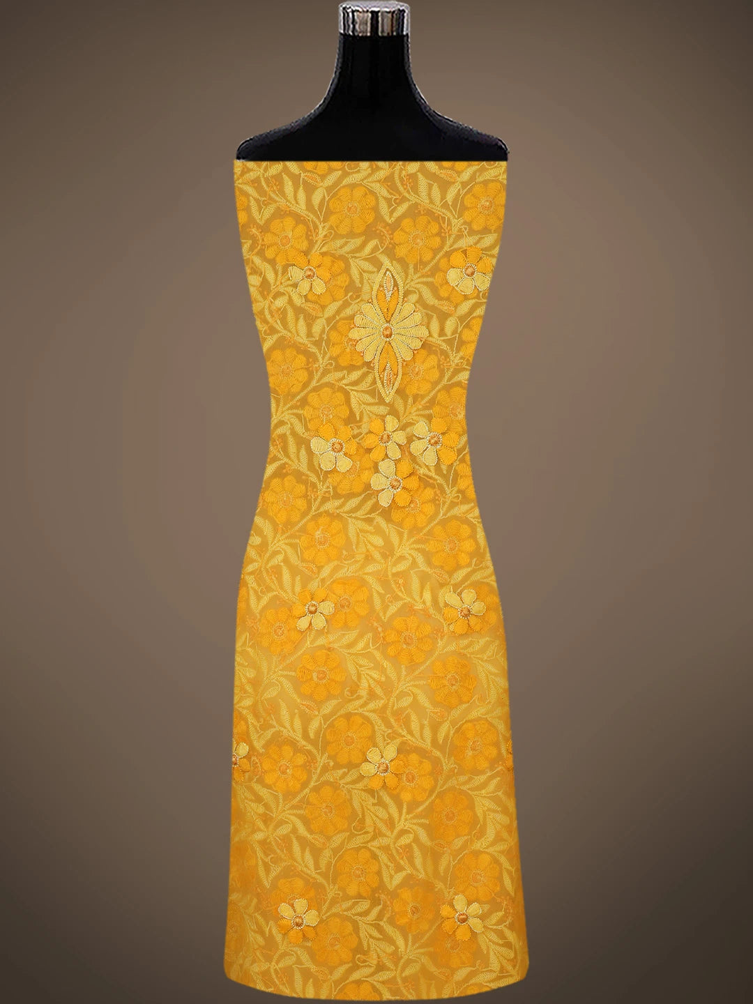 Ada Hand Embroidered Mustard Georgette Lucknowi Chikankari Unstitched Suit Piece 01A779898