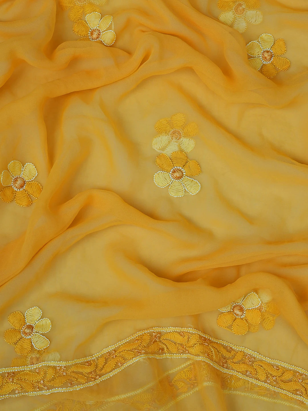 Ada Hand Embroidered Mustard Georgette Lucknowi Chikankari Unstitched Suit Piece 01A779898