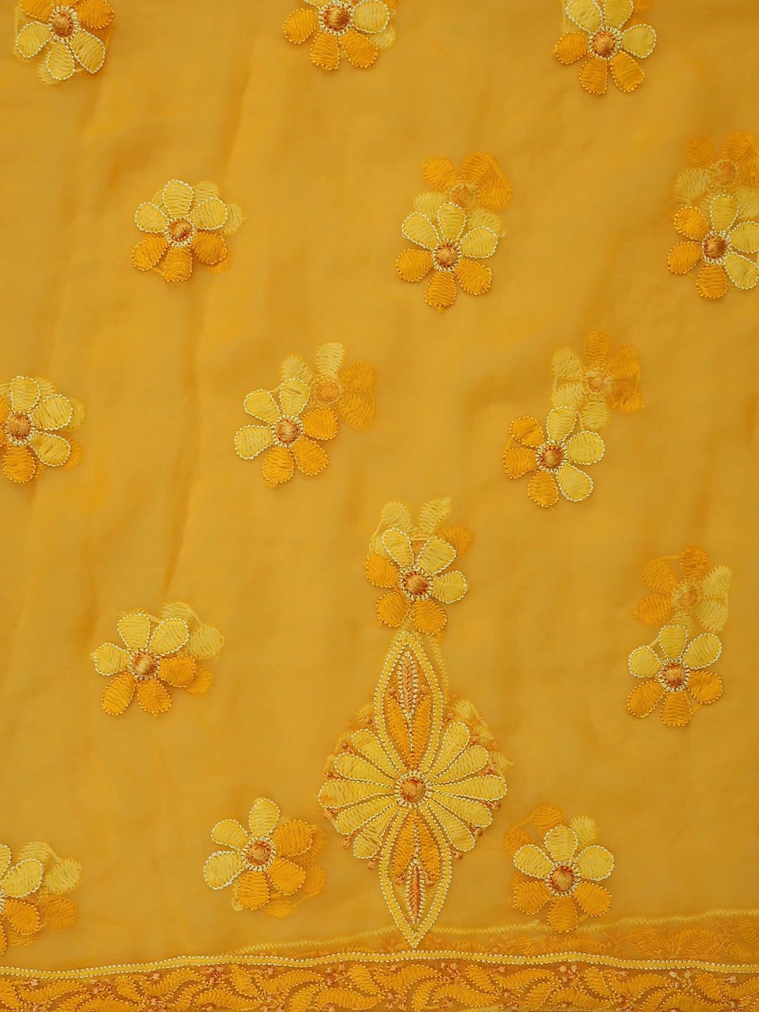 Ada Hand Embroidered Mustard Georgette Lucknowi Chikankari Unstitched Suit Piece 01A779898