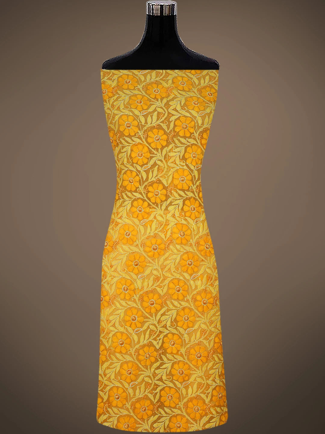 Ada Hand Embroidered Mustard Georgette Lucknowi Chikankari Unstitched Suit Piece 01A779898