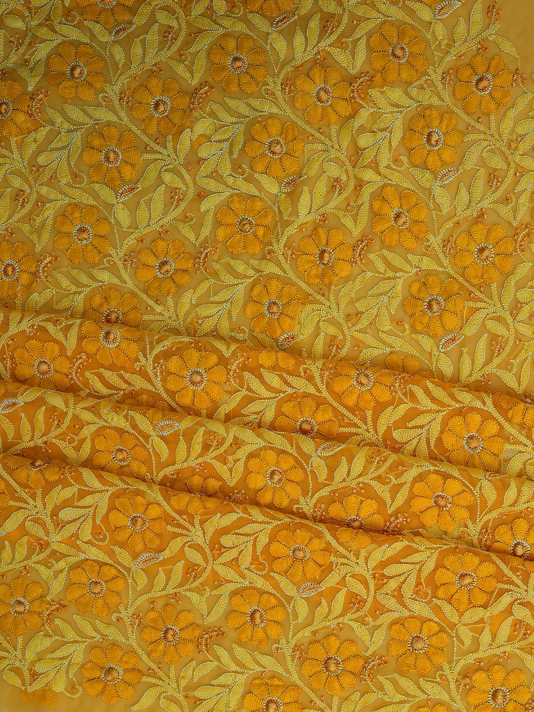 Ada Hand Embroidered Mustard Georgette Lucknowi Chikankari Unstitched Suit Piece 01A779898