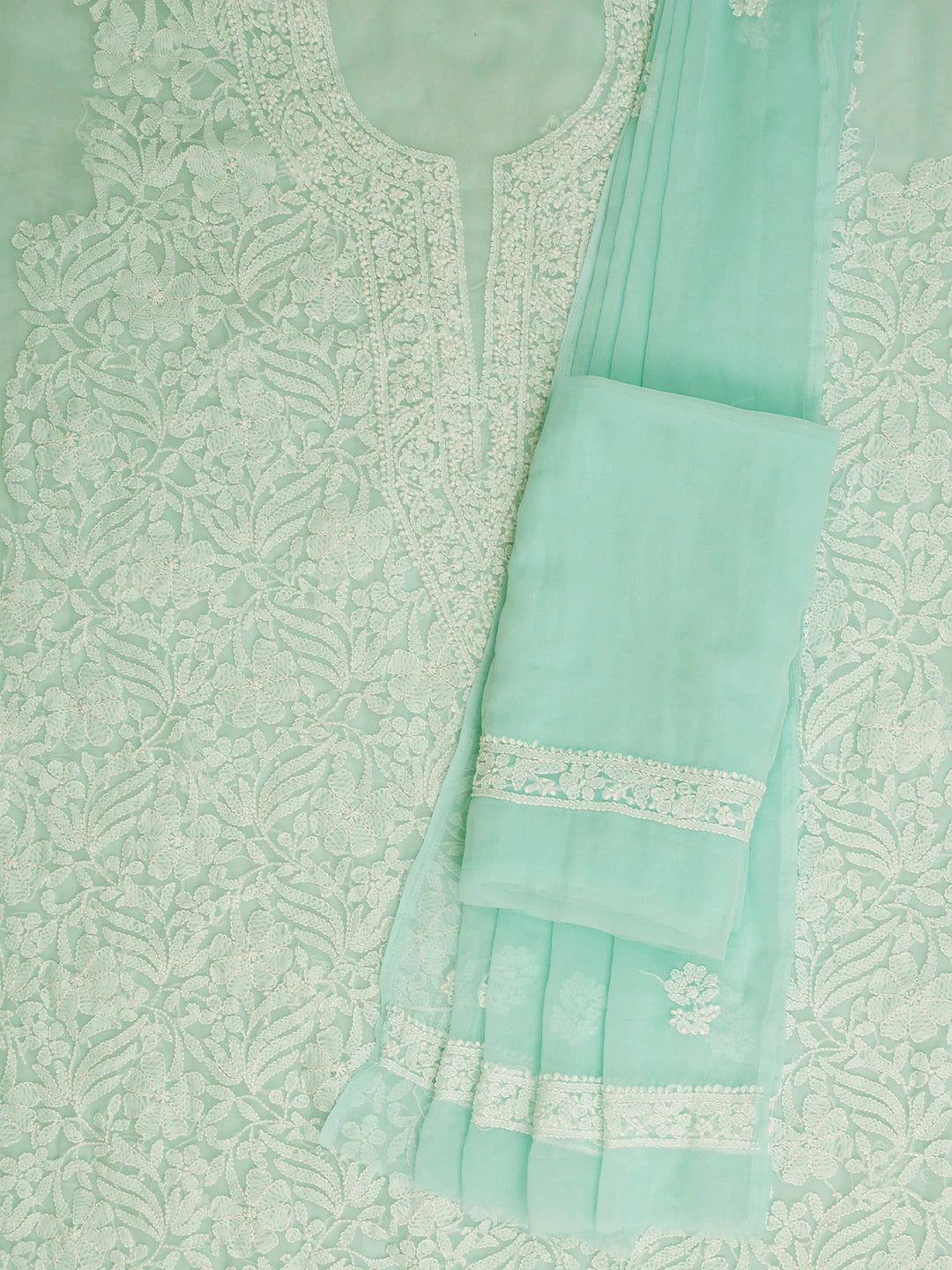 Ada Hand Embroidered Sea Green Georgette Lucknowi Chikankari Unstitched Suit Piece 01A779064