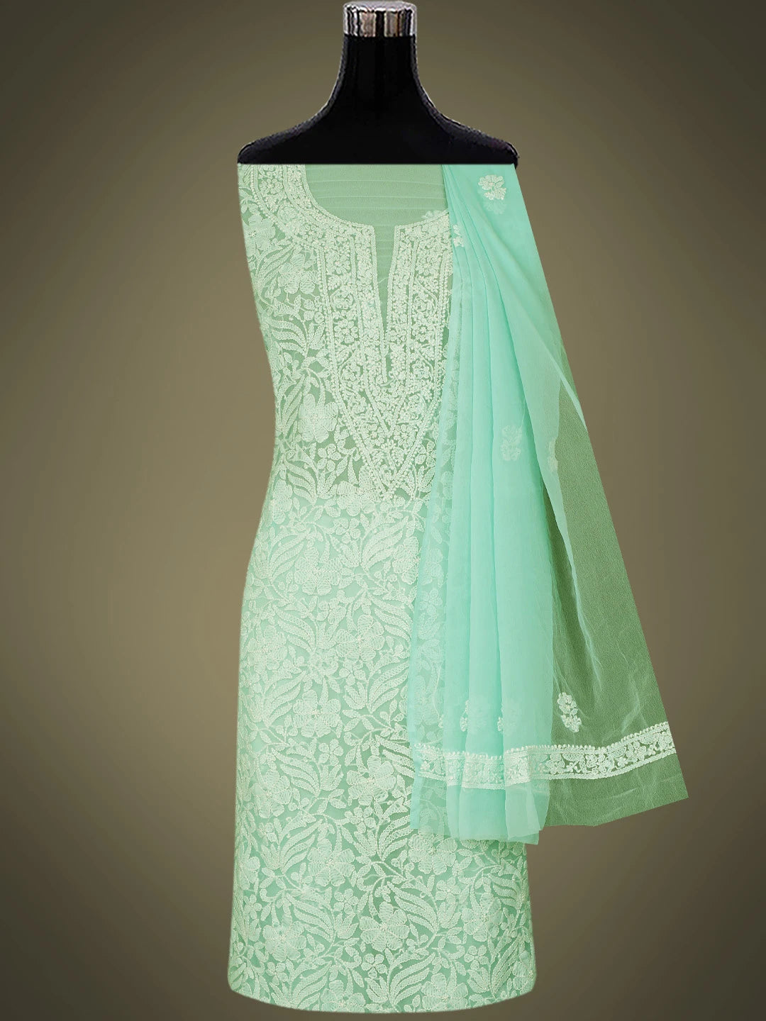 Ada Hand Embroidered Sea Green Georgette Lucknowi Chikankari Unstitched Suit Piece 01A779064