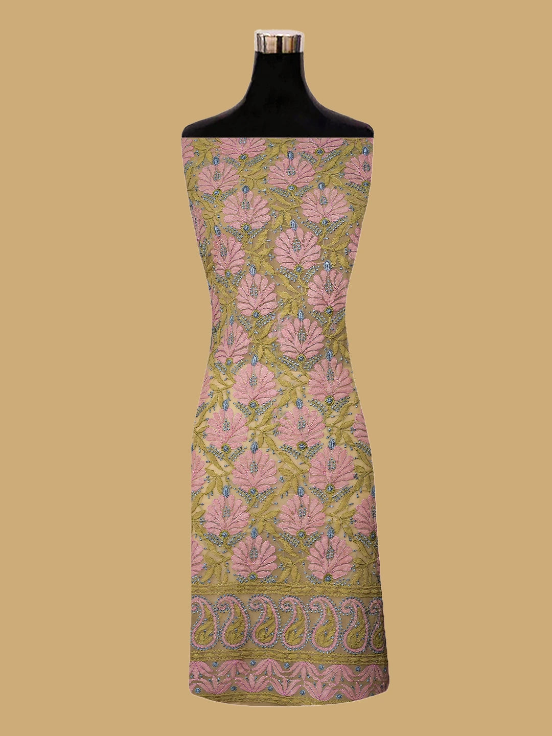 Ada Hand Embroidered Fawn Georgette Lucknowi Chikankari Unstitched Suit Piece 01A799926