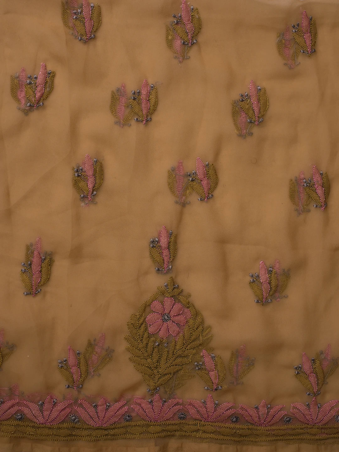Ada Hand Embroidered Fawn Georgette Lucknowi Chikankari Unstitched Suit Piece 01A799926