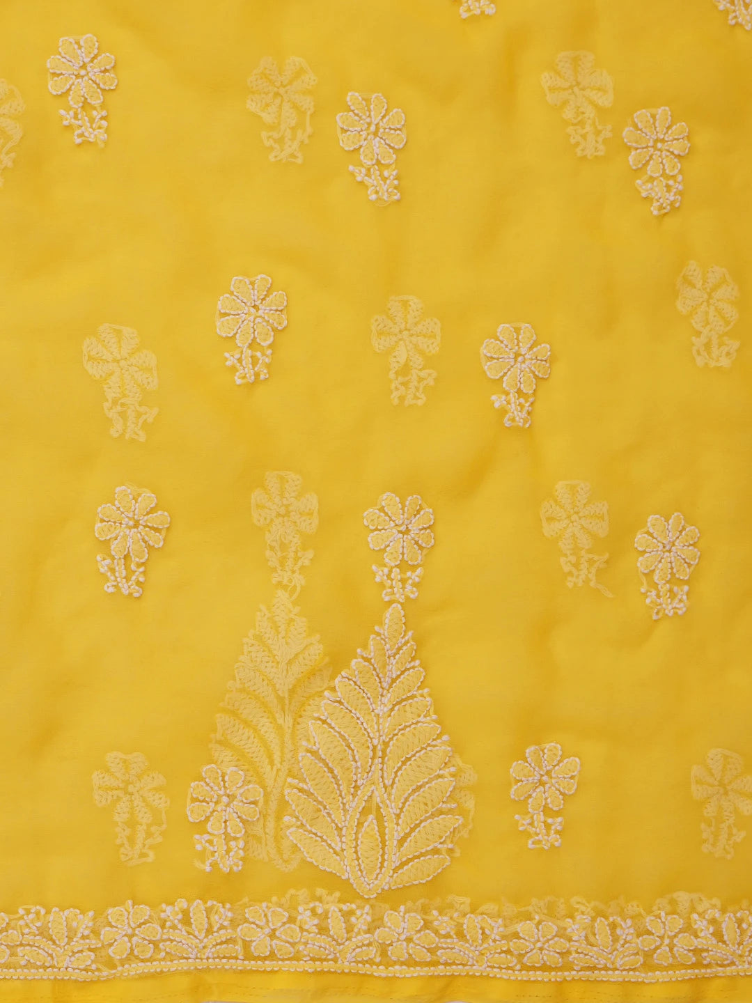 Ada Hand Embroidered Yellow Georgette Lucknowi Chikankari Unstitched Suit Piece 01A760879