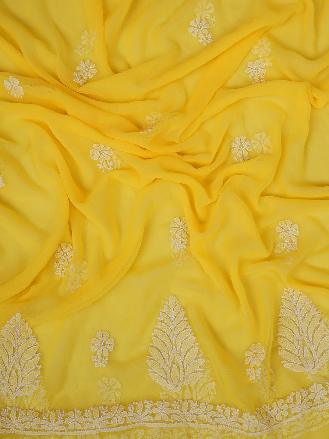 Ada Hand Embroidered Yellow Georgette Lucknowi Chikankari Unstitched Suit Piece 01A760879