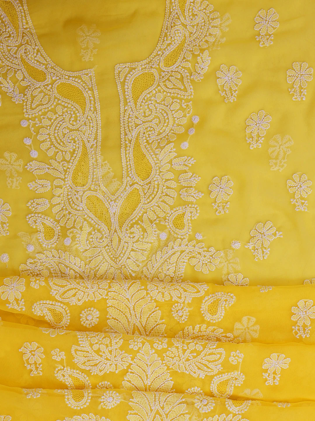 Ada Hand Embroidered Yellow Georgette Lucknowi Chikankari Unstitched Suit Piece 01A760879