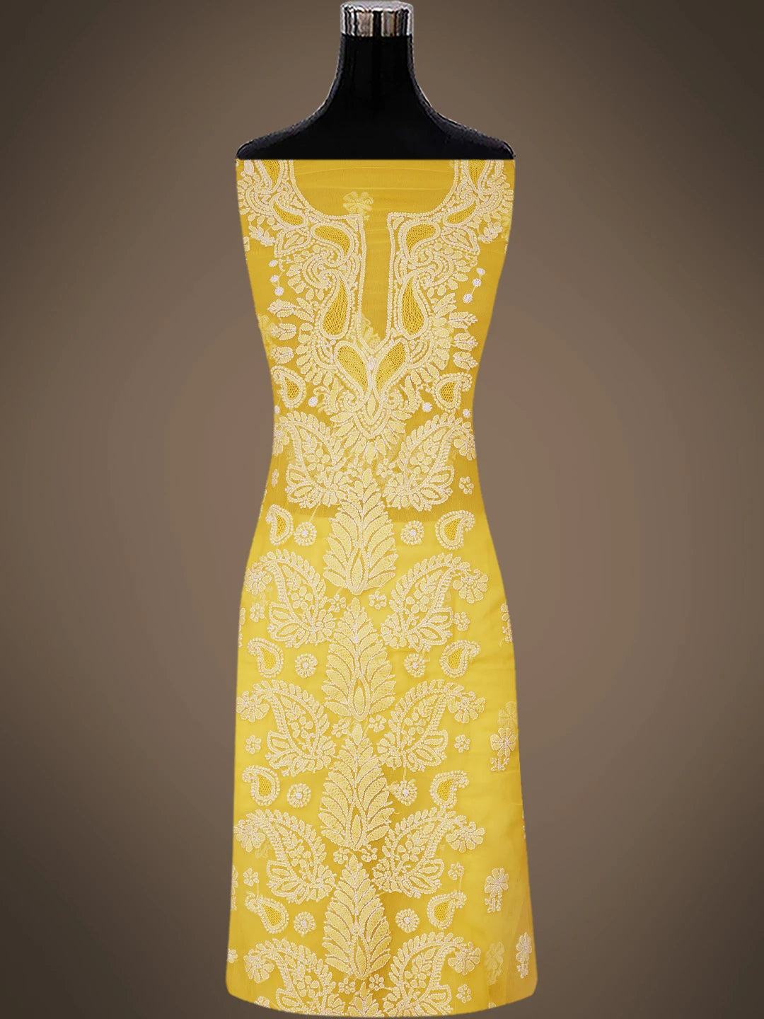 Ada Hand Embroidered Yellow Georgette Lucknowi Chikankari Unstitched Suit Piece 01A760879