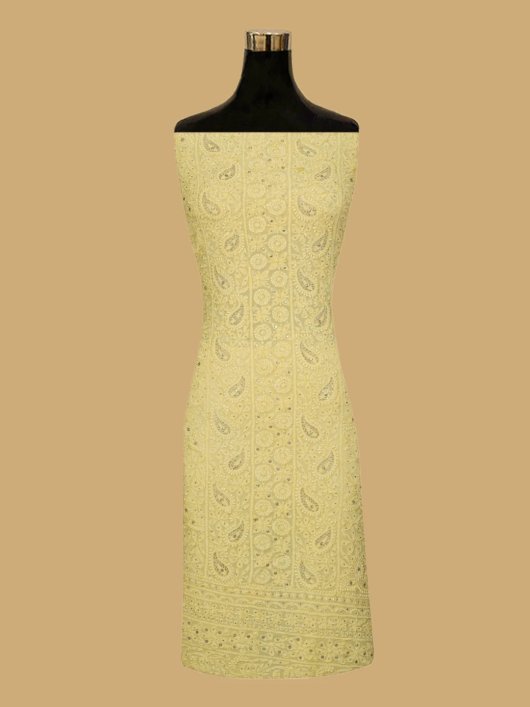 Ada Hand Embroidered Yellow Viscose Georgette Lucknowi Chikankari Unstitched Kurta Dupatta Set With Mukaish Work 01A639596.