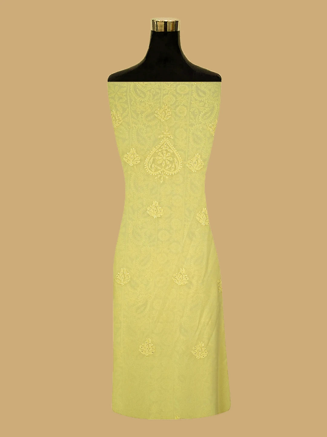 Ada Hand Embroidered Yellow Viscose Georgette Lucknowi Chikankari Unstitched Kurta Dupatta Set With Mukaish Work 01A639596.
