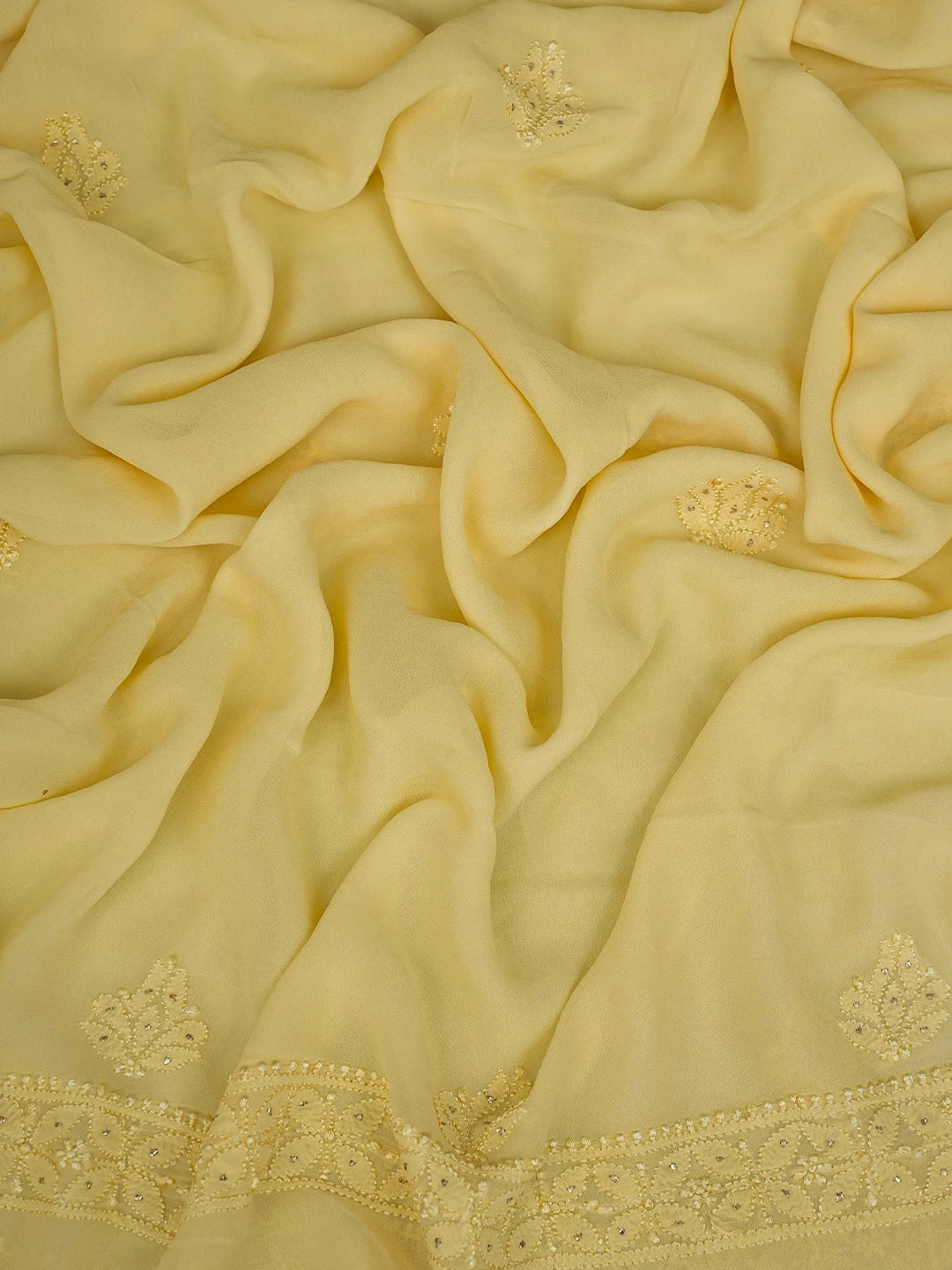 Ada Hand Embroidered Yellow Viscose Georgette Lucknowi Chikankari Unstitched Kurta Dupatta Set With Mukaish Work 01A639596.