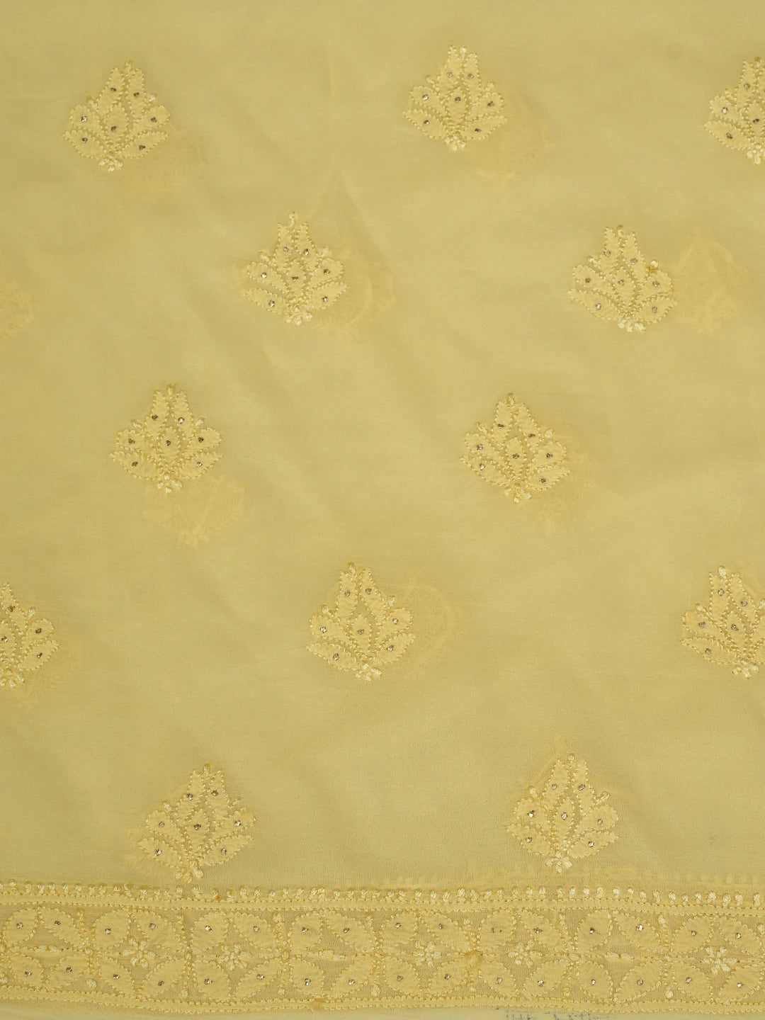 Ada Hand Embroidered Yellow Viscose Georgette Lucknowi Chikankari Unstitched Kurta Dupatta Set With Mukaish Work 01A639596.