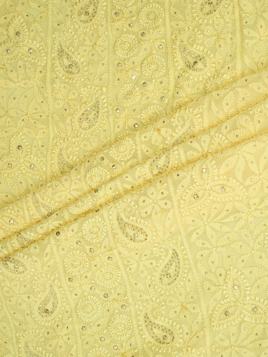 Ada Hand Embroidered Yellow Viscose Georgette Lucknowi Chikankari Unstitched Kurta Dupatta Set With Mukaish Work 01A639596.