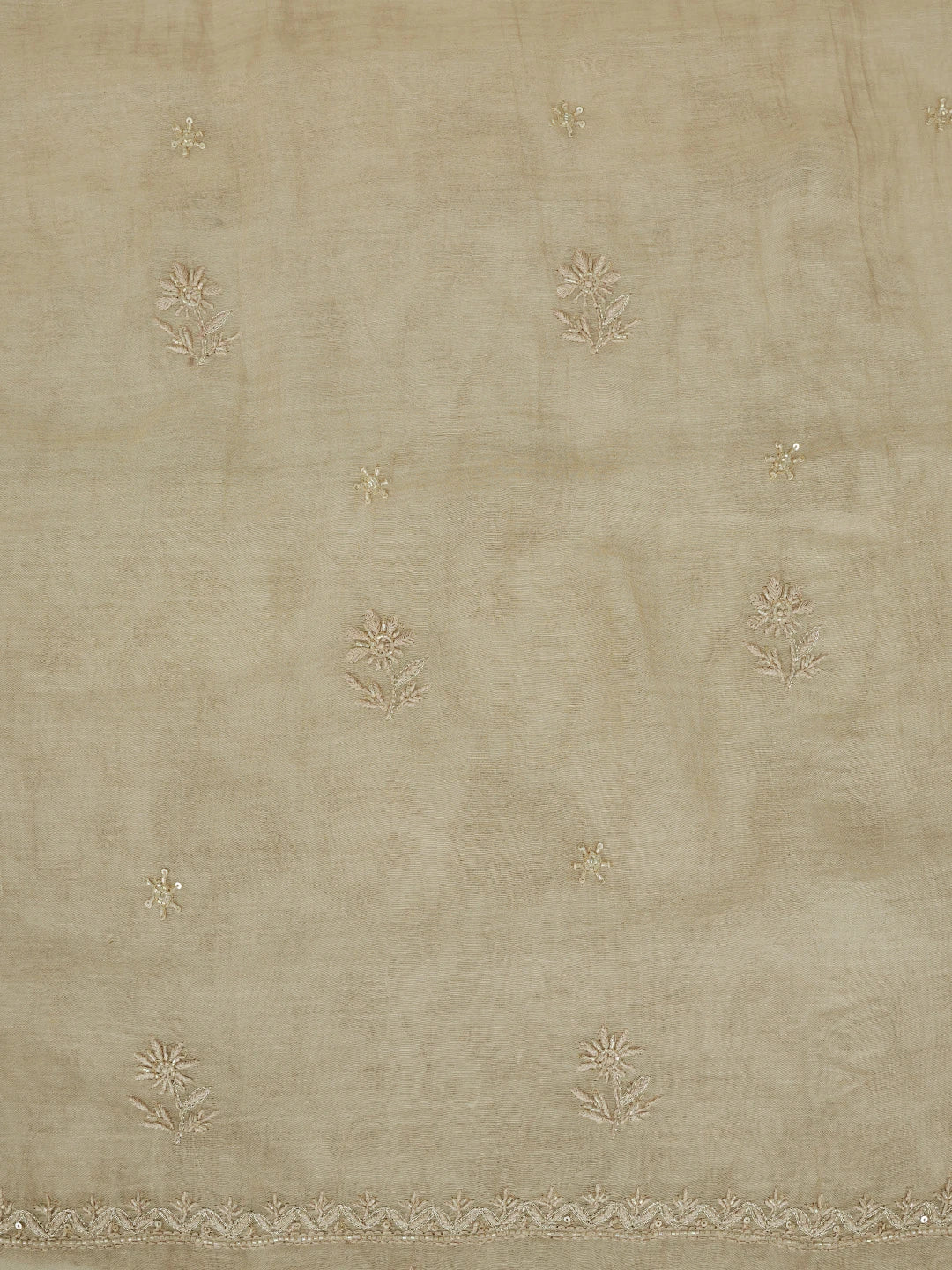 Ada Hand Embroidered Desert Sand Fawn Chanderi Lucknowi Chikankari Unstitched Kurta Dupatta Set With Cutdana Work 01A737925