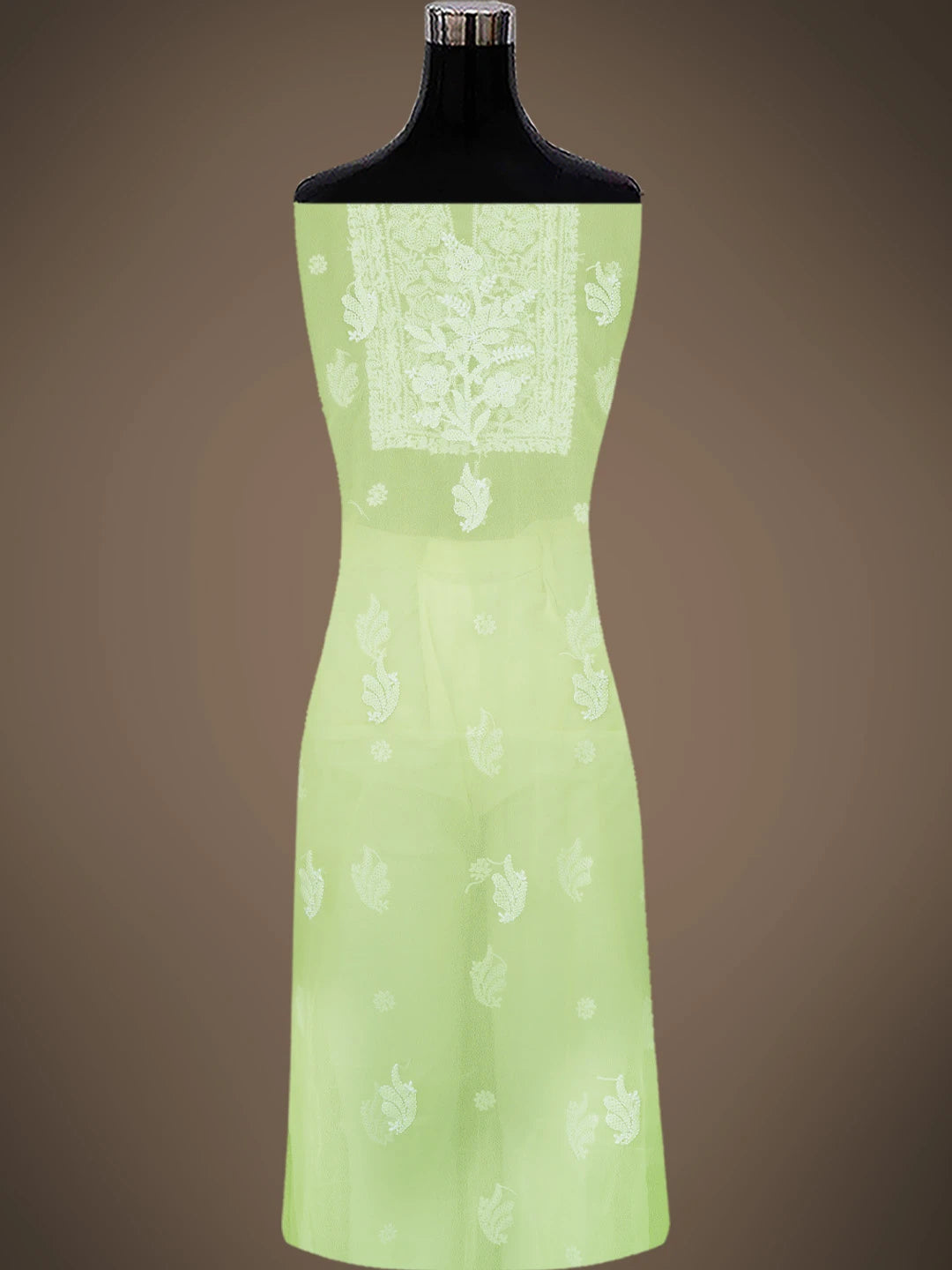 Ada Hand Embroidered Light Lime Green Georgette Lucknowi Chikankari Unstitched Suit Piece 01A791428