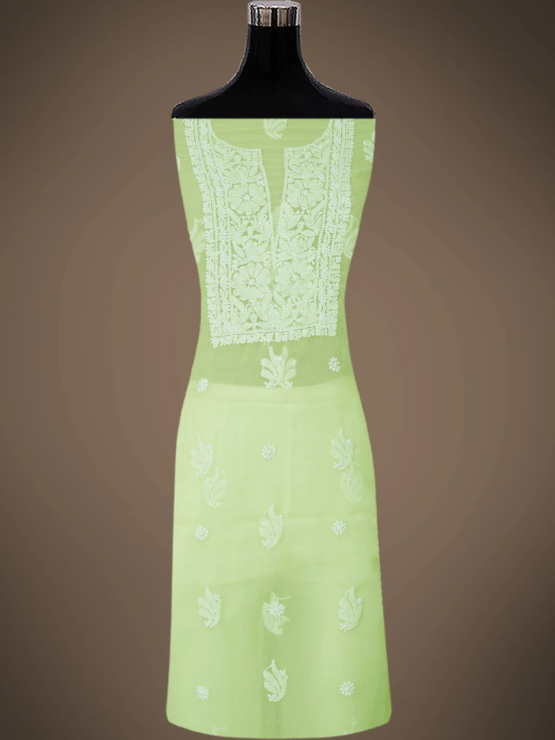 Ada Hand Embroidered Light Lime Green Georgette Lucknowi Chikankari Unstitched Suit Piece 01A791428