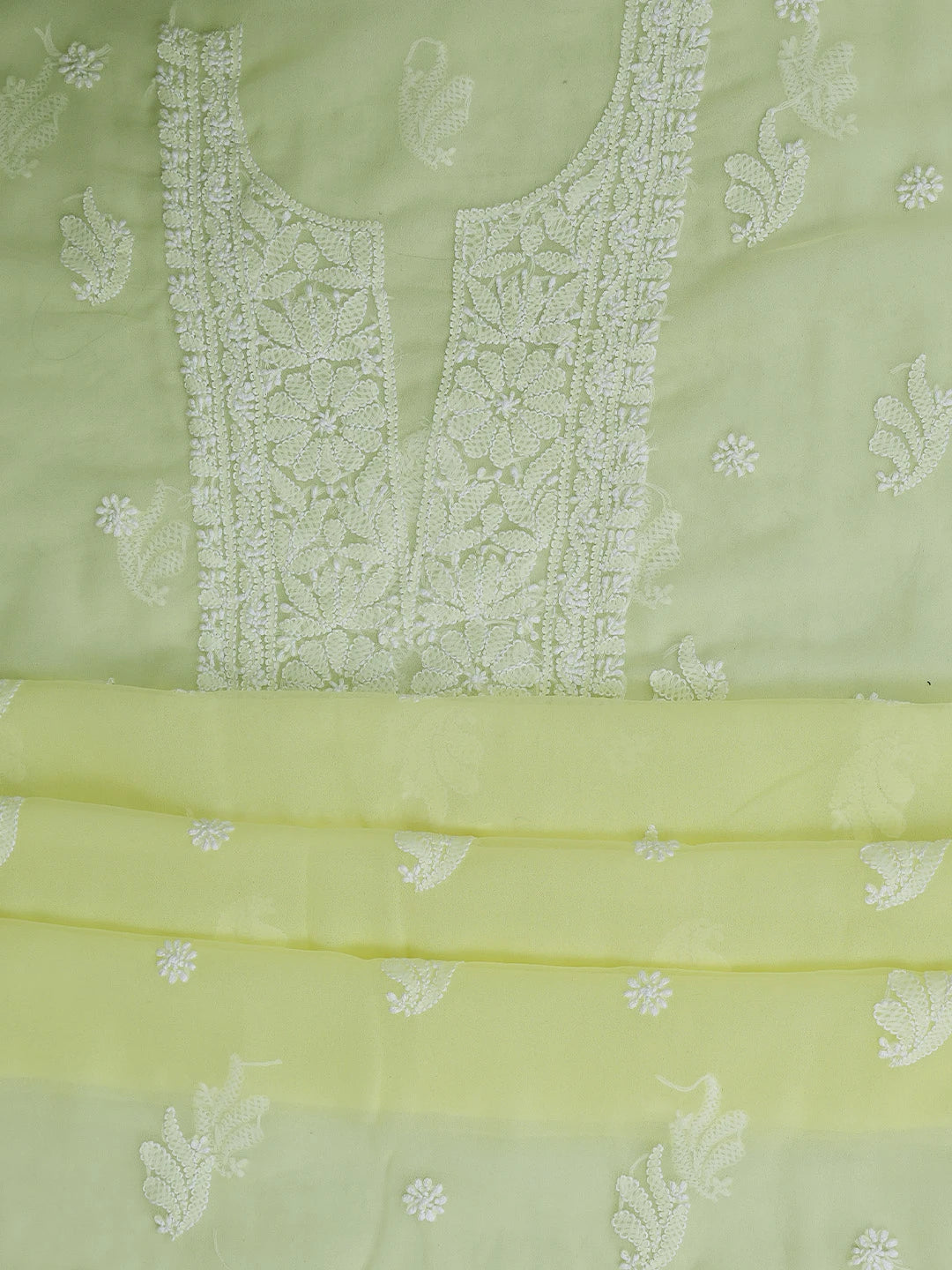 Ada Hand Embroidered Light Lime Green Georgette Lucknowi Chikankari Unstitched Suit Piece 01A791428