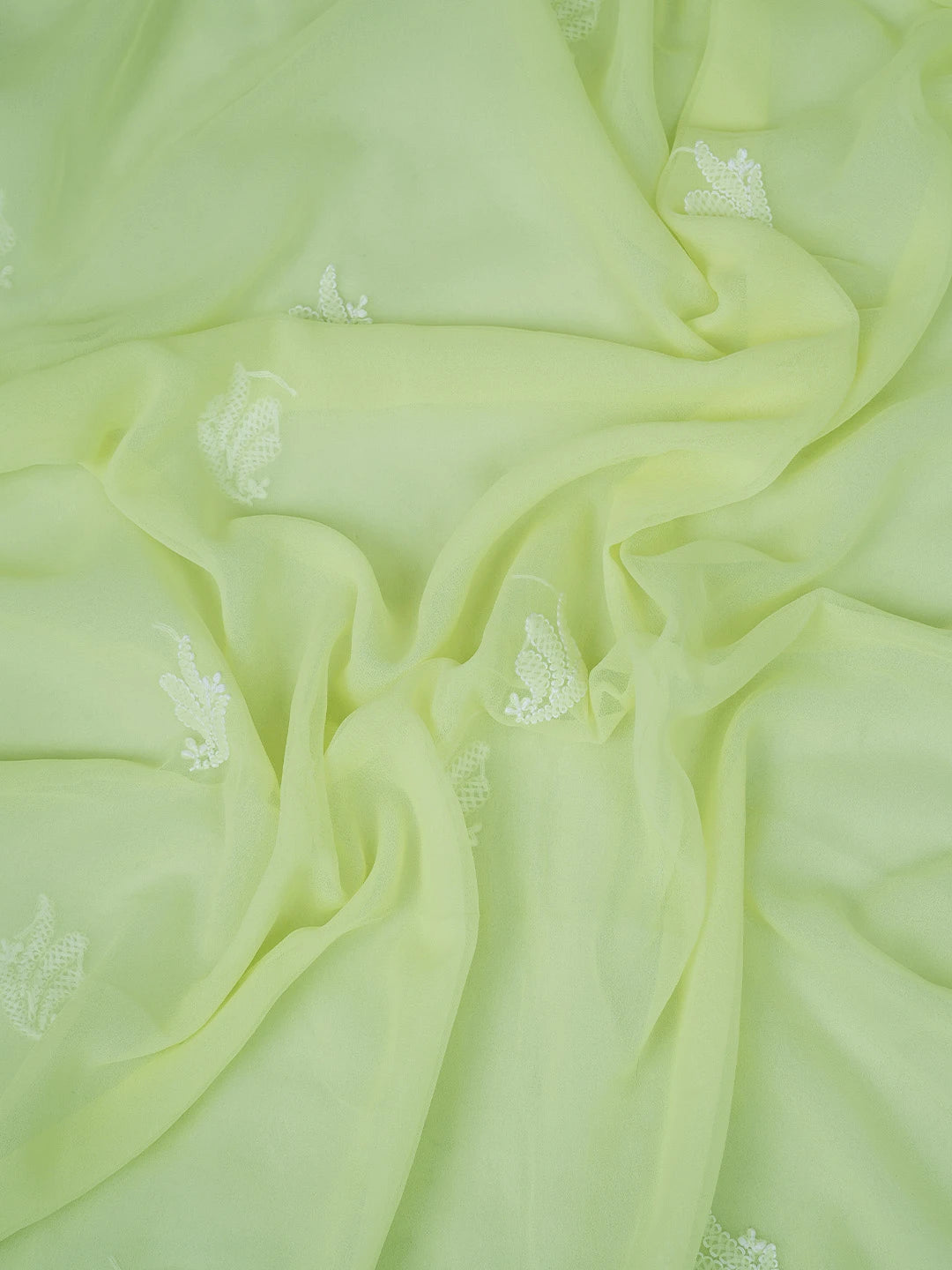 Ada Hand Embroidered Light Lime Green Georgette Lucknowi Chikankari Unstitched Suit Piece 01A791428