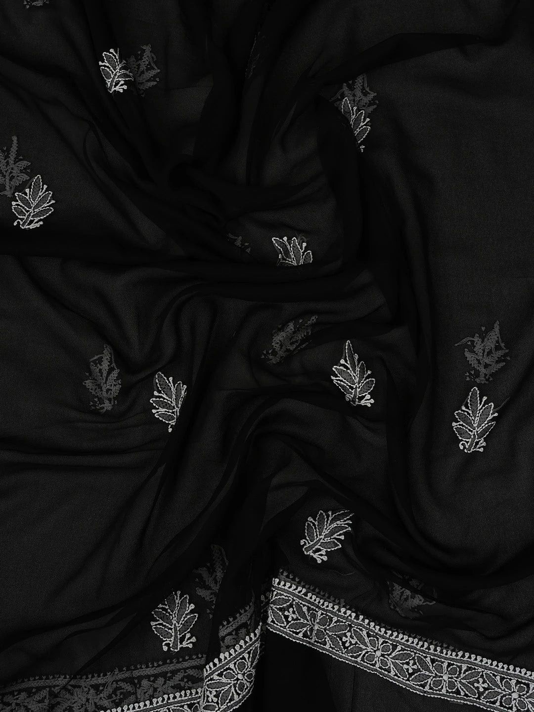 Ada Hand Embroidered Black Georgette Lucknowi Chikankari Unstitched Suit Piece 01A793564