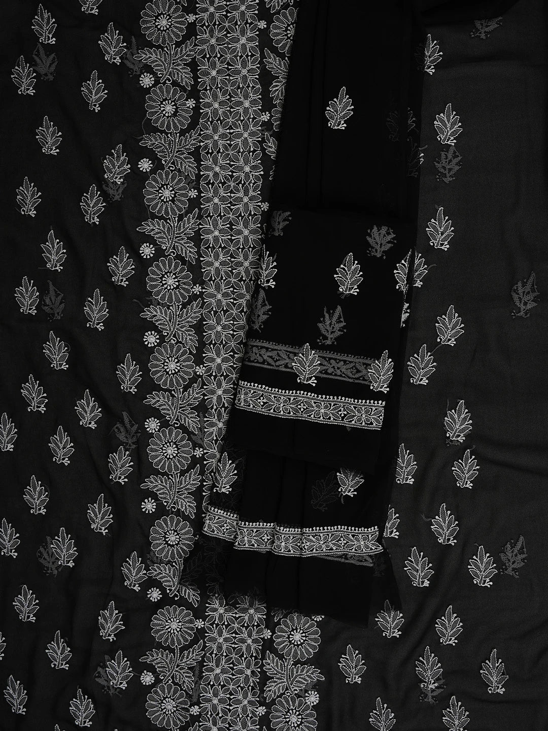 Ada Hand Embroidered Black Georgette Lucknowi Chikankari Unstitched Suit Piece 01A793564