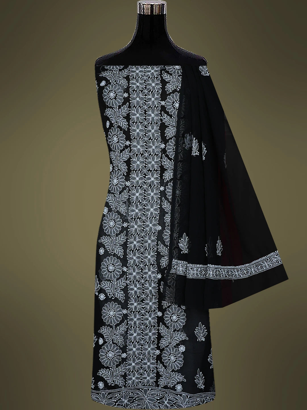 Ada Hand Embroidered Black Georgette Lucknowi Chikankari Unstitched Suit Piece 01A793564