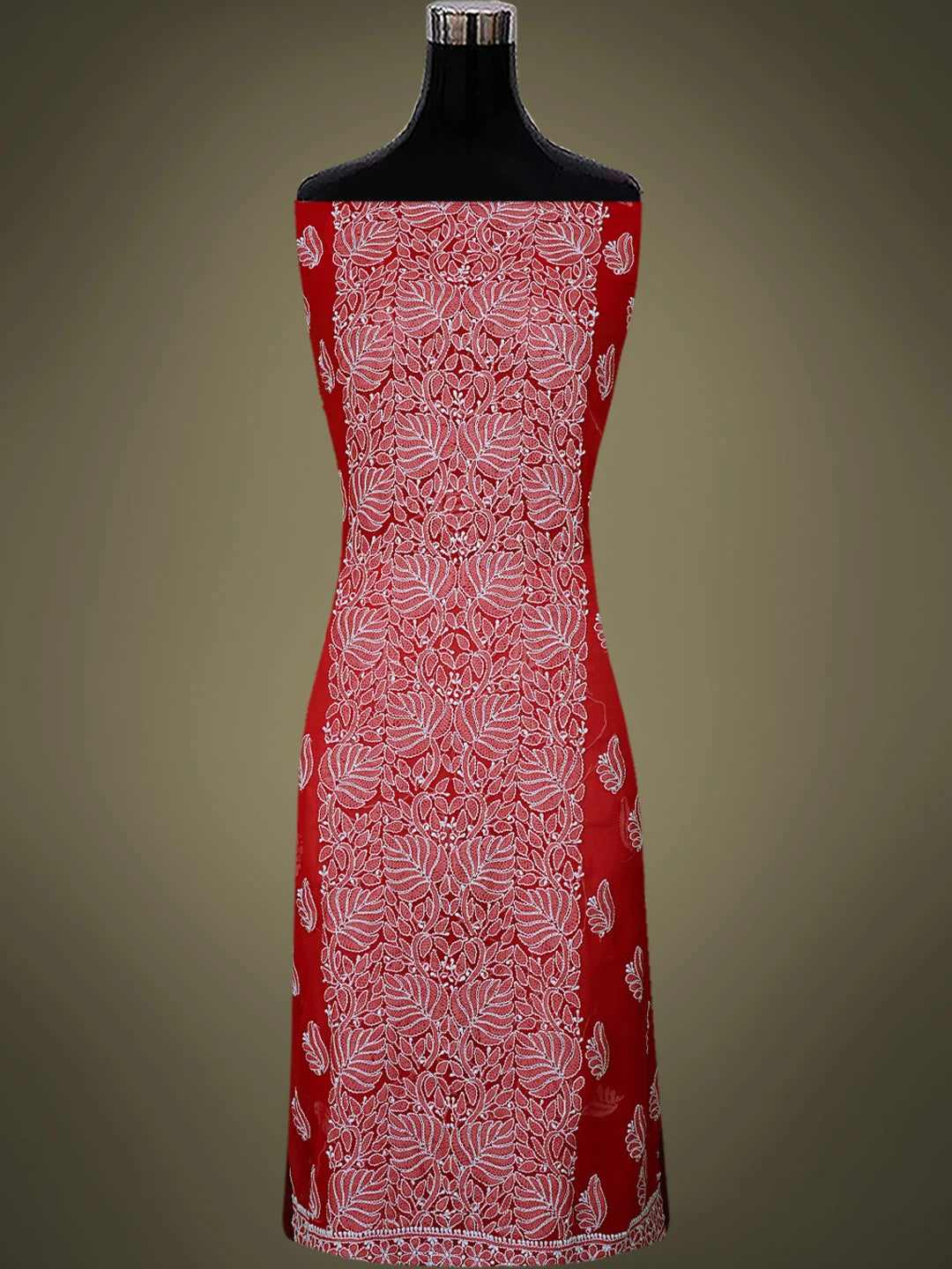 Ada Hand Embroidered Red Georgette Lucknowi Chikankari Unstitched Suit Piece 01A793488