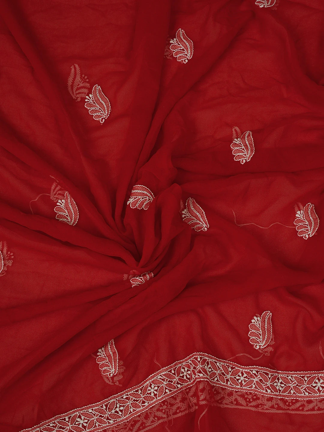 Ada Hand Embroidered Red Georgette Lucknowi Chikankari Unstitched Suit Piece 01A793488