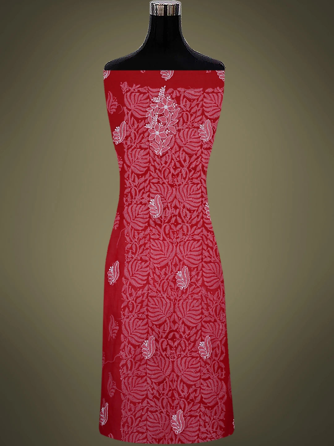 Ada Hand Embroidered Red Georgette Lucknowi Chikankari Unstitched Suit Piece 01A793488