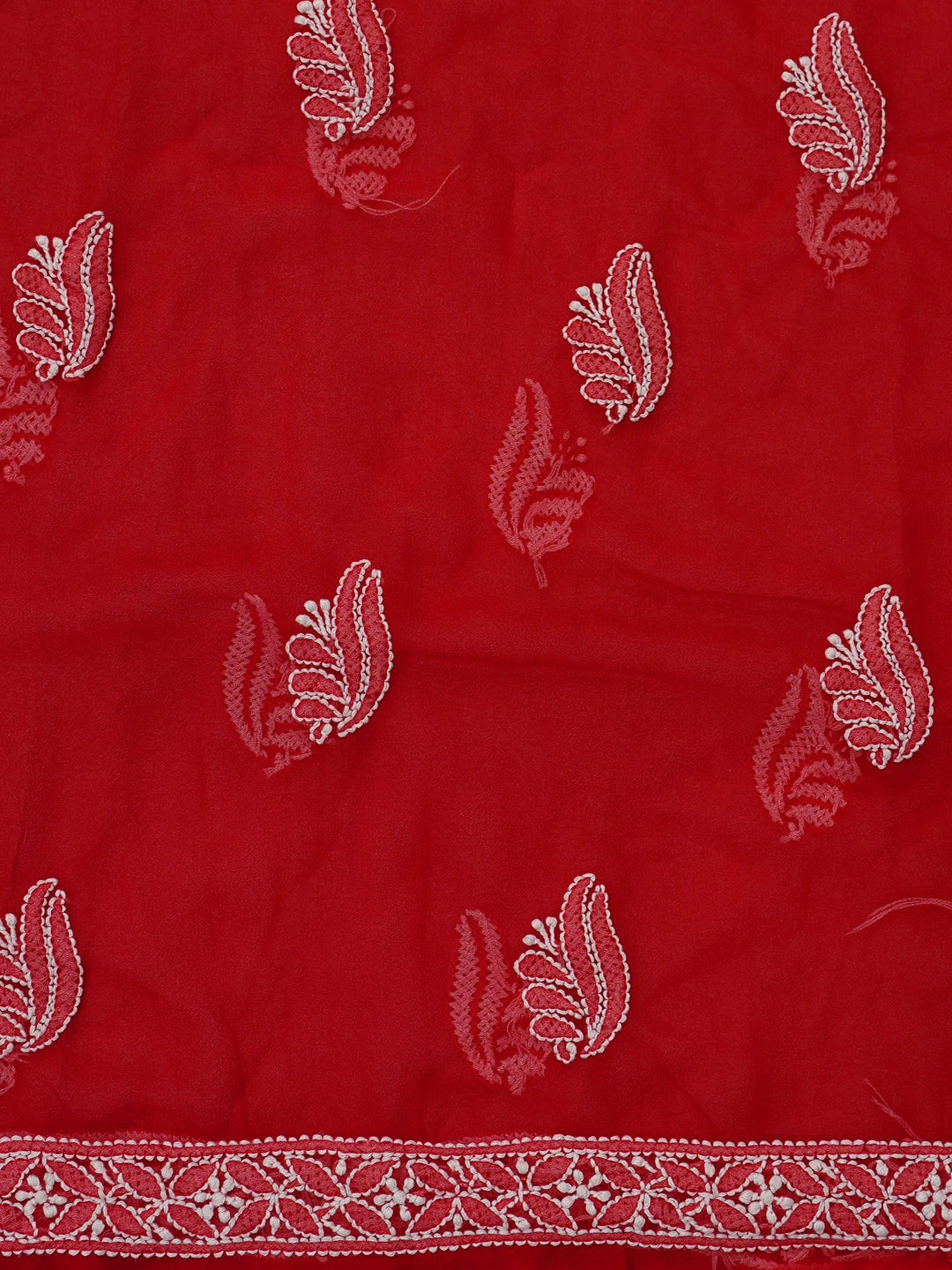 Ada Hand Embroidered Red Georgette Lucknowi Chikankari Unstitched Suit Piece 01A793488