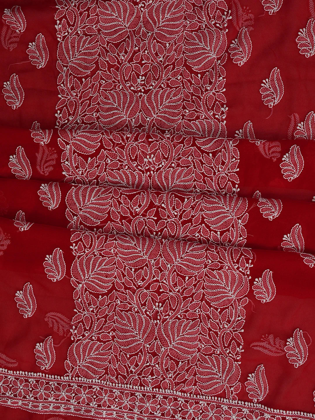 Ada Hand Embroidered Red Georgette Lucknowi Chikankari Unstitched Suit Piece 01A793488