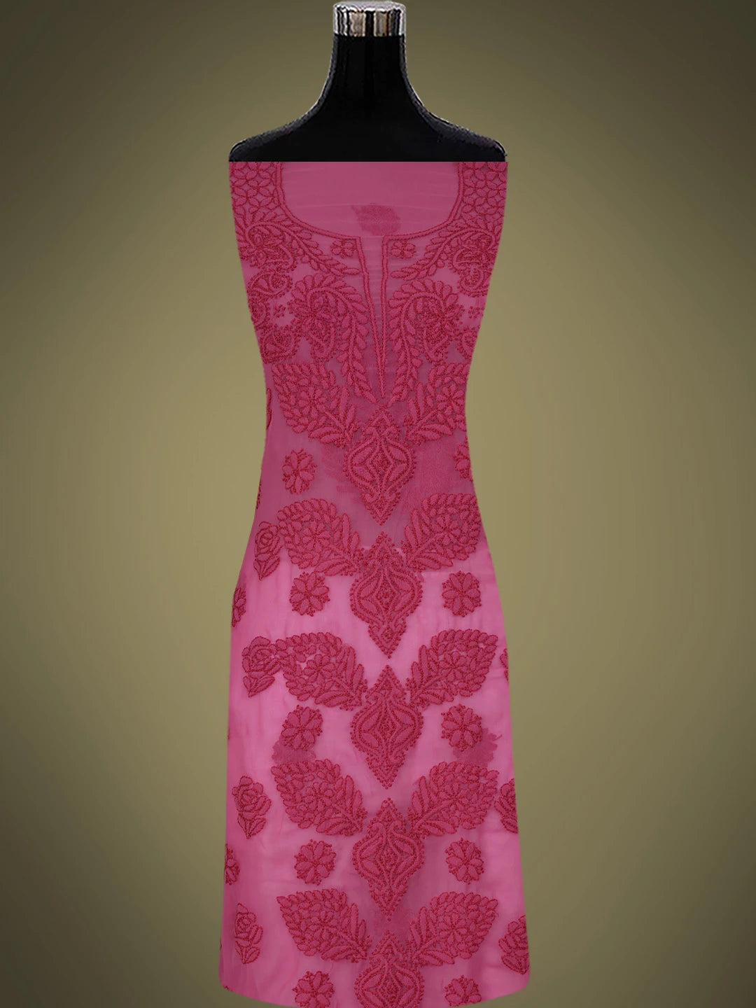 Ada Hand Embroidered Onion Pink Georgette Lucknowi Chikankari Unstitched Suit Piece 01A798272