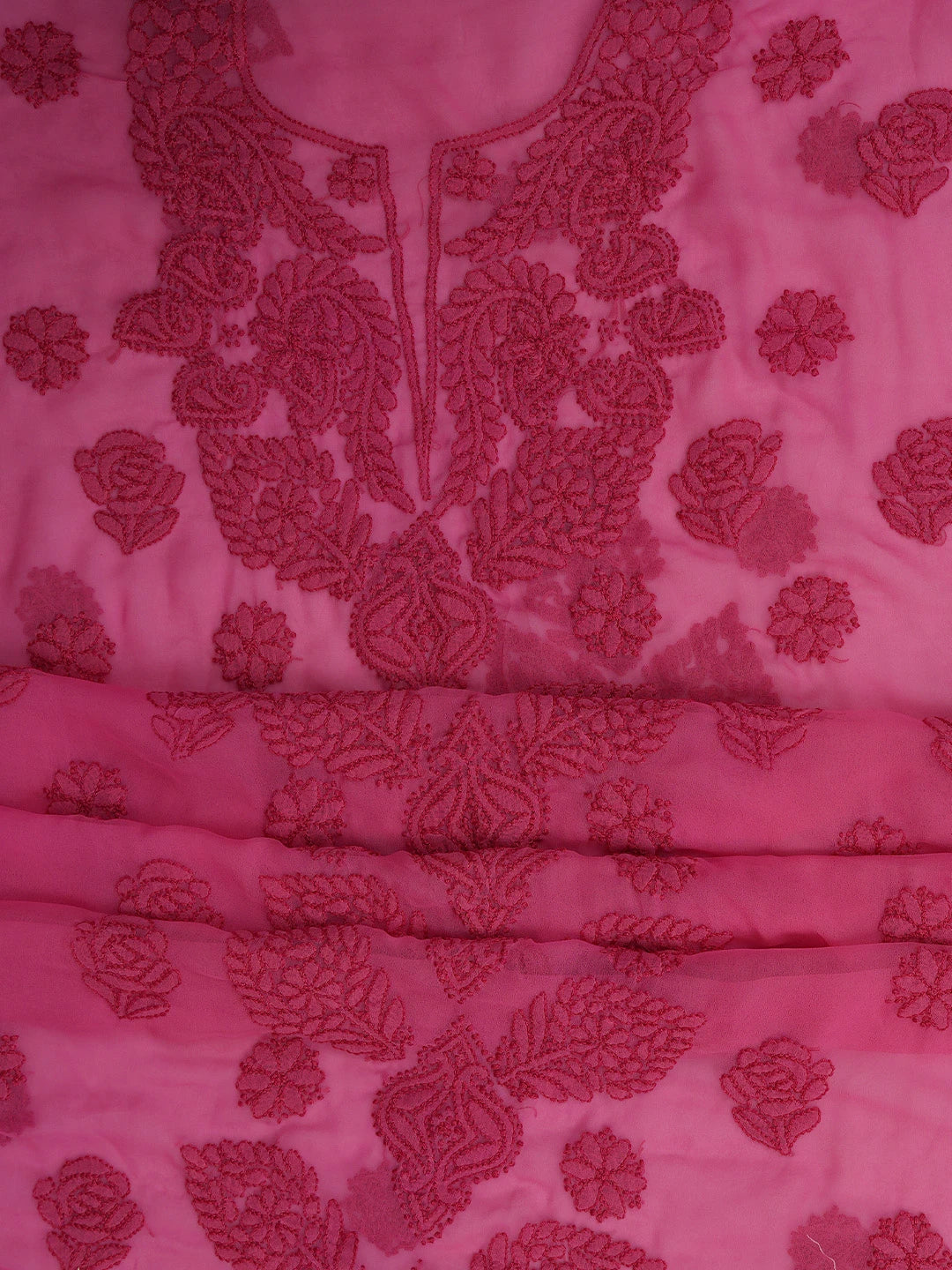 Ada Hand Embroidered Onion Pink Georgette Lucknowi Chikankari Unstitched Suit Piece 01A798272