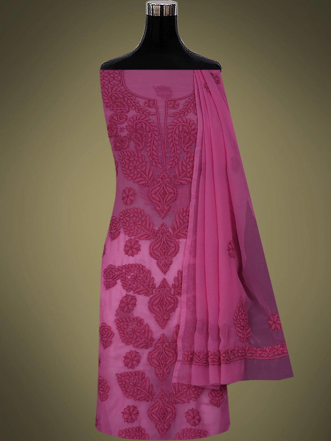 Ada Hand Embroidered Onion Pink Georgette Lucknowi Chikankari Unstitched Suit Piece 01A798272